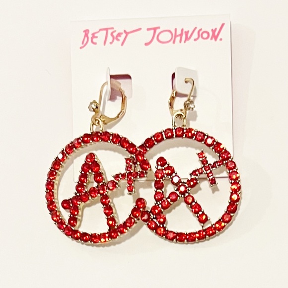 ♥️✨BETSEY JOHNSON A Plus Red Rhinestone Crystal Drop Earrings - Picture 1 of 8